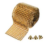 sourcing map 2 Yard Sew Stitch on Spikes Stud, 12 Rows Plastic Flat Back Spike Rivet Punk Trim Mesh Rivets Studs Beads for Clothes Bags Crafts Shoes Decoration, Gold