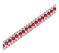 sourcing map 2 Yards 3 Rows Rhinestone Chain, 8.5mm Bling Crystal Close Claw Chain Trim for DIY Jewelry, Clothing, Bags, Shoe Decoration (Silver, Red, White)