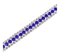 sourcing map 2 Yards 3 Rows Rhinestone Chain, 8.5mm Bling Crystal Close Claw Chain Trim for DIY Jewelry, Clothing, Bags, Shoe Decoration (Silver, Sapphire Blue, White)