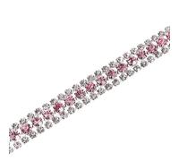 sourcing map 2 Yards 3 Rows Rhinestone Chain, 8.5mm Bling Crystal Close Claw Chain Trim for DIY Jewelry, Clothing, Bags, Shoe Decoration (Silver, Pink, White)