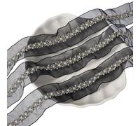 sourcing map 2 Yards Pearl Beaded Trim, 1cm Bridal Lace Ribbon Trimming Edge Embellishments for Sewing Wedding Party Dress Fabric DIY Craft, Black Ribbon/White Beads