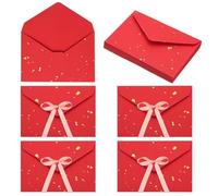 sourcing map 20 Pack Greeting Card Envelopes with Ribbon Bow, 6.4" x 4.5" Tiny Items Storage Vintage Cute Present Card Holder for Wedding Greeting Party Postcards, Red