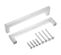 sourcing map 20 Pack Square Bar Drawer Handles, 6 1/4 Inch Hole Center Modern Drawer Pulls Kitchen Cabinets Pull Stainless Steel Slim Cupboard Pulls, Brushed Silver