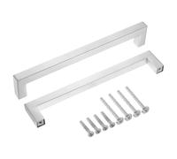 sourcing map 20 Pack Square Bar Drawer Handles, 7 1/2 Inch Hole Center Modern Drawer Pulls Kitchen Cabinets Pull Stainless Steel Slim Cupboard Pulls, Brushed Silver