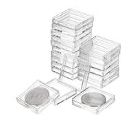 sourcing map 20 Pcs 25mm Silver Dollar Coin Holders, Plastic Coin Capsule Covers Acrylic Clear Square Coin Collection Supplies Container for Silver Coin Protectors or NFC Tag