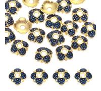 sourcing map 20 Pcs 7.5x2.5 mm Flower Beads Caps, Enamel Little Floral Bead End Spacers Jewelry Making Supplies Charm for DIY Bracelet Earring Necklace Hair Pin Accessory (Dark Blue)