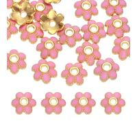 sourcing map 20 Pcs 8x3 mm Flower Beads Caps, Enamel Little Floral Bead End Spacers Jewelry Making Supplies Charm for DIY Bracelet Earring Necklace Hair Pin Accessory (Pink)