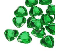 sourcing map 20 Pcs Acrylic Heart Rhinestone, 30mm Flat Back Plastic Gems Jewelry Stickers for Craft Bead Face Painting Costume Jewelry Making Deep Green