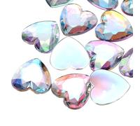 sourcing map 20 Pcs Acrylic Heart Rhinestone, 30mm Flat Back Plastic Gems Jewelry Stickers for Craft Bead Face Painting Costume Jewelry Making White AB