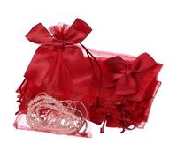 sourcing map 20 Pcs Bow Organza Gift Bags, 4.3x6.3 Inch Drawstring Pouches Jewelry Gift Bags, Small Wedding Favor Pouches for Christmas Birthday Wedding Goodie Candy Candles, Wine Red