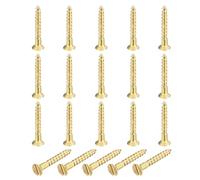 sourcing map 20 Pcs Brass Screws, M1.6 x 12mm Solid Slotted Drive Flat Head Self-Tapping Wood Screw Fasteners for Woodworking Furniture Repair Photo Frame Drywall Home Appliances, Gold