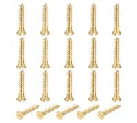 sourcing map 20 Pcs Brass Screws, M2.5 x 16mm Solid Slotted Drive Flat Head Self-Tapping Wood Screw Fasteners for Woodworking Furniture Repair Photo Frame Drywall Home Appliances, Gold