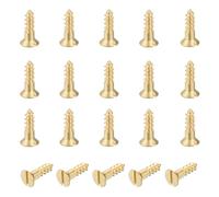 sourcing map 20 Pcs Brass Screws, M3.5 x 12mm Solid Slotted Drive Flat Head Self-Tapping Wood Screw Fasteners for Woodworking Furniture Repair Photo Frame Drywall Home Appliances, Gold