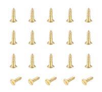 sourcing map 20 Pcs Brass Screws, M3 x 10mm Solid Slotted Drive Flat Head Self-Tapping Wood Screw Fasteners for Woodworking Furniture Repair Photo Frame Drywall Home Appliances, Gold