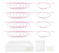 sourcing map 20 Pcs Breast Cancer Bracelets Bulk, Adjustable Ribbon Braided Bracelet Ribbon Care Gifts Set with Card & Mesh Bag Cancer Care Gifts for Women, Pink