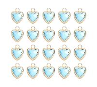 sourcing map 20 Pcs Crystal Gold Plated Heart Charm, 3D Heart Necklace Brass Pendant Charm for Jewelry Making Bracelets Necklaces Earrings DIY Keychain Crafting, Lake Blue, 9x6.6mm