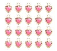sourcing map 20 Pcs Crystal Gold Plated Heart Charm, 3D Heart Necklace Brass Pendant Charm for Jewelry Making Bracelets Necklaces Earrings DIY Keychain Crafting, Rose Red, 9x6.6mm