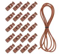 sourcing map 20 Pcs Double Hole Cord Locks with 39Inch Elastic Shock Cord, Plastic Spring Toggle Stopper Clip with Stretch String for Shoelaces Drawstrings Paracord, Camel