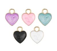 sourcing map 20 Pcs Heart Charm Pendants, Gold Plated Pendants DIY for Keychain Craft, 12x10mm, Purple/White/Blue/Black/Pink