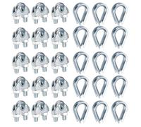 sourcing map 20 Pcs M5 Steel Wire Rope Clip Clamps and Thimble Set, 3/16" Wire Rope U-Bolt Cable Clamps Saddle Fastener FOR Wire Rope Rigging Tent Rope Guardrail System