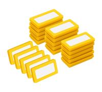 sourcing map 20 Pcs Magnetic Label Holders, 1.6 x 0.8 Inch Data Card Holder with Paper Cards and Protective Films for Shelf White Board Toolbox Metal Wall Cabinet Drawer, Yellow