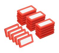 sourcing map 20 Pcs Magnetic Label Holders, 1.6 x 0.8 Inch Data Card Holder with Paper Cards and Protective Films for Shelf White Board Toolbox Metal Wall Cabinet Drawer, Red