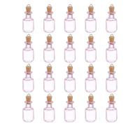 sourcing map 20 Pcs Mini Glass Bottles Jars, Square Small Cute Glass Jars Vials Pendants Small Vials Wishing Bottle with Cork Stoppers and Eye Screws for DIY Crafts Wedding Favors, Pink