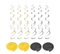 sourcing map 20 Pcs Party Hanging Swirls Double Strip Streamer Ceiling Decorations Hanging Swirling with Hang Tag Hook for Birthday,Wedding,Graduation Party,Class Theme(Black,Gold)