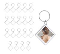 sourcing map 20 Pcs Photo Frame Keyring, Acrylic Picture Keychains Clear Photo Insert Keychain 1.4 x 1.4 Inch Rhombus Blank Photo Keychains for Photo Display Supplies, Transparent