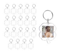 sourcing map 20 Pcs Photo Frame Keyring, Acrylic Picture Keychains Clear Photo Insert Keychain 1.6 x 2 Inch Four-Leaf Flower Blank Photo Keychains for Photo Display Supplies, Transparent