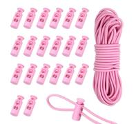 sourcing map 20 Pcs Plastic Cord Locks & 5M/16 ft Elastic Cord, Double-Hole Toggles for Drawstrings End Stopper Fastener Slider Toggles Clip for Shoelaces Backpacks Replacement, Pink