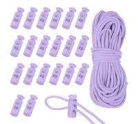sourcing map 20 Pcs Plastic Cord Locks & 5M/16 ft Elastic Cord, Double-Hole Toggles for Drawstrings End Stopper Fastener Slider Toggles Clip for Shoelaces Backpacks Replacement, Lavender