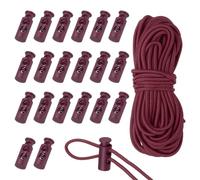 sourcing map 20 Pcs Plastic Cord Locks & 5M/16 ft Elastic Cord, Double-Hole Toggles for Drawstrings End Stopper Fastener Slider Toggles Clip for Shoelaces Backpacks Replacement, Burgundy