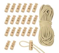 sourcing map 20 Pcs Plastic Cord Locks & 5M/16 ft Elastic Cord, Double-Hole Toggles for Drawstrings End Stopper Fastener Slider Toggles Clip for Shoelaces Backpacks Replacement, Khaki