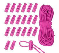 sourcing map 20 Pcs Plastic Cord Locks & 5M/16 ft Elastic Cord, Double-Hole Toggles for Drawstrings End Stopper Fastener Slider Toggles Clip for Shoelaces Backpacks Replacement, Hot Pink