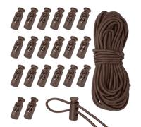 sourcing map 20 Pcs Plastic Cord Locks & 5M/16 ft Elastic Cord, Double-Hole Toggles for Drawstrings End Stopper Fastener Slider Toggles Clip for Shoelaces Backpacks Replacement, Dark Brown