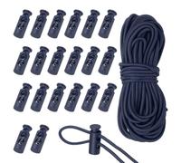 sourcing map 20 Pcs Plastic Cord Locks & 5M/16 ft Elastic Cord, Double-Hole Toggles for Drawstrings End Stopper Fastener Slider Toggles Clip for Shoelaces Backpacks Replacement, Navy