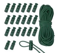 sourcing map 20 Pcs Plastic Cord Locks & 5M/16 ft Elastic Cord, Double-Hole Toggles for Drawstrings End Stopper Fastener Slider Toggles Clip for Shoelaces Backpacks Replacement, Forest Green