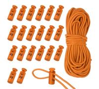 sourcing map 20 Pcs Plastic Cord Locks & 5M/16 ft Elastic Cord, Double-Hole Toggles for Drawstrings End Stopper Fastener Slider Toggles Clip for Shoelaces Backpacks Replacement, Orange