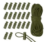 sourcing map 20 Pcs Plastic Cord Locks & 5M/16 ft Elastic Cord, Double-Hole Toggles for Drawstrings End Stopper Fastener Slider Toggles Clip for Shoelaces Backpacks Replacement, Dark Green