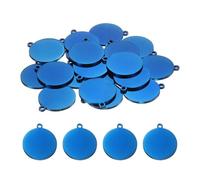 sourcing map 20 Pcs Round Stainless Steel Tags 20mm Circle Stamping Polished Plating Blanks with External Hole for Bracelet Crafts Labeling Making, Blue