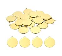 sourcing map 20 Pcs Round Stainless Steel Tags 25mm Circle Stamping Polished Plating Blanks with External Hole for Bracelet Crafts Labeling Making, Gold