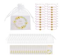sourcing map 20 Pcs Sunflower Bracelets Bohemia Surf Friendship Bracelet Adjustable Sunflower Braided Rope String Set with Card & Mesh Bag for Women Trendy Jewelry Couple Gifts, Pink