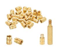 sourcing map 20 Pcs Threaded Inserts with Soldering Iron Tip Press Tool, M5 x 10mm H x 7mm OD Brass Metric Knurled Nuts Heat Set Inserts Embedment Nut for 3D Printing Plastic Parts