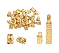 sourcing map 20 Pcs Threaded Inserts with Soldering Iron Tip Press Tool, M5 x 9.5mm H x 7mm OD Brass Metric Knurled Nuts Heat Set Inserts Embedment Nut for 3D Printing Plastic Parts