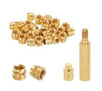 sourcing map 20 Pcs Threaded Inserts with Soldering Iron Tip Press Tool, M6 x 6mm H x 8mm OD Brass Metric Knurled Nuts Heat Set Inserts Embedment Nut for 3D Printing Plastic Parts