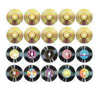 sourcing map 20 Pcs Vinyl Records Decor, 5.5 Inch Blank Vinyl Records 11 Designs Fake CD Album Cover for Rock and Roll Party Dining Home Decorations, (Black and Gold, Style 5)