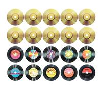 sourcing map 20 Pcs Vinyl Records Decor, 5.5 Inch Blank Vinyl Records 11 Designs Fake CD Album Cover for Rock and Roll Party Dining Home Decorations, (Black and Gold, Style 3)