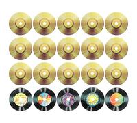 sourcing map 20 Pcs Vinyl Records Decor, 5.5 Inch Blank Vinyl Records 6 Designs Fake CD Album Cover for Rock and Roll Party Dining Home Decorations, (Black and Gold, Style 7)