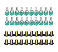 sourcing map 20 Set B100K Ohm Potentiometers with Switch, 5 Pin Variable Resistors Single Linear Turn Rotary Potentiometer Kit with Knob Cap for Amplifier Volume Control, RV097NS, Black/Yellow